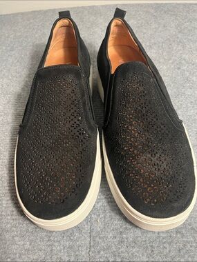 Vionic Black Perforated Suede Slip-On Sneakers with White Sole